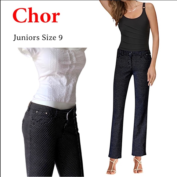 Vintage Chor 90’s black w/white Swiss polka dot jeans  - size 9 - Picture 2 of 11